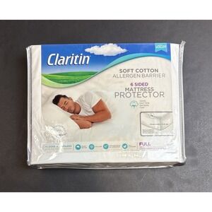 Claritin Soft Cotton Allergen Barrier 6-Sided‎ Mattress Protector Size Full